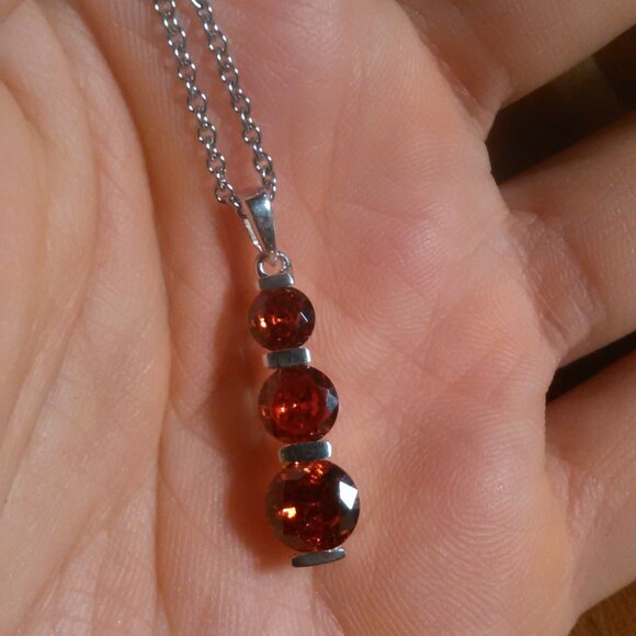 Simulated Red Diamond Sterling Silver Pendant Stainless Steel Necklace - Picture 6 of 10